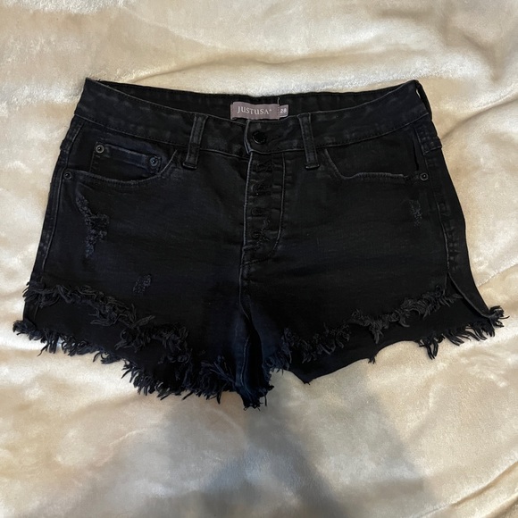 Black distressed denim shorts, size 28 - Picture 1 of 3